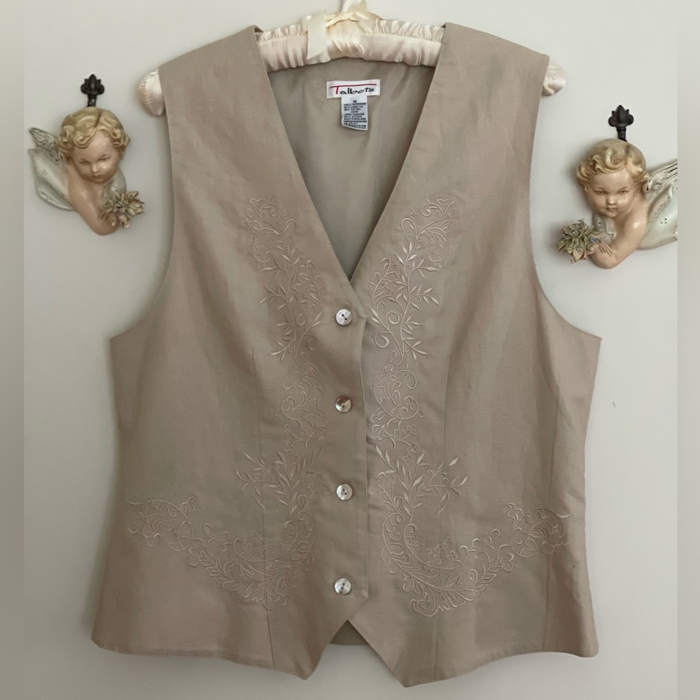 Talbots linen cotton size medium embroidered vest